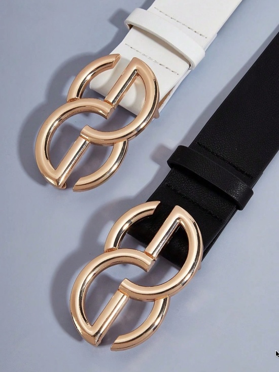 Classic Vegan Leather Gold Tone Buckle Belt Set main image 4